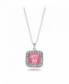 Sweet 16 Birthday Charm Classic Silver Plated Square Crystal Necklace - CH11MCHX3WN