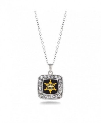Deputy Sheriff Cop Charm Classic Silver Plated Square Crystal Necklace - CE11MCHVD5H