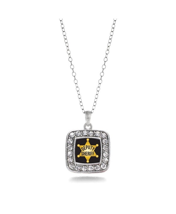 Deputy Sheriff Cop Charm Classic Silver Plated Square Crystal Necklace - CE11MCHVD5H