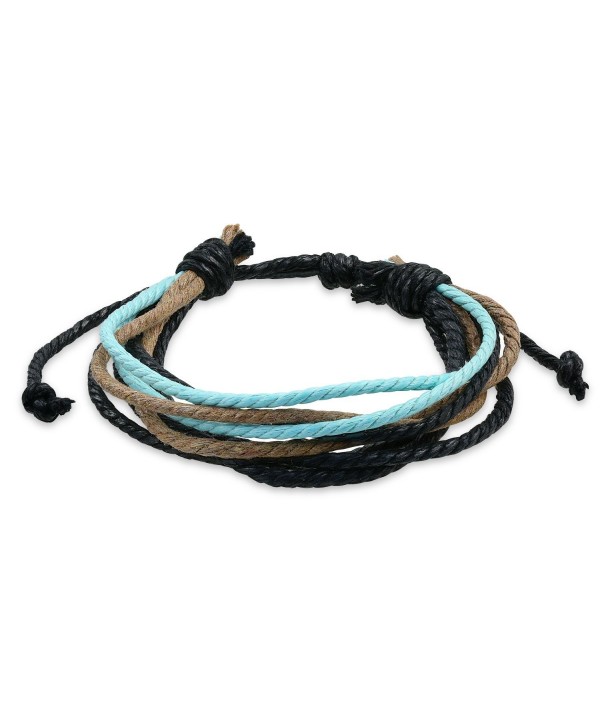 Bling Jewelry Blue Multi Color Cord Brown Leather Wrap Bracelet 9in - C811F0AO5D9