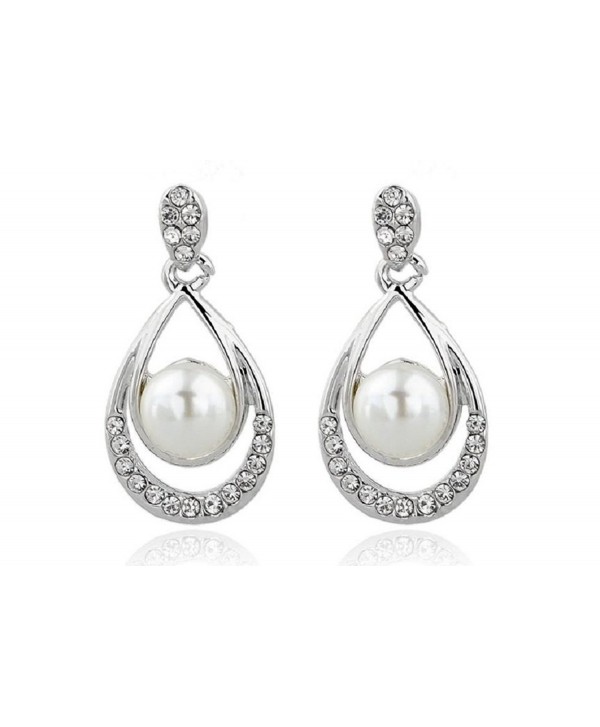 White Gold Plated Pearl Earrings with Crystal Rhinestones Gift Special-Cyber Monday Sale 70% Off - C712CV0PWDX