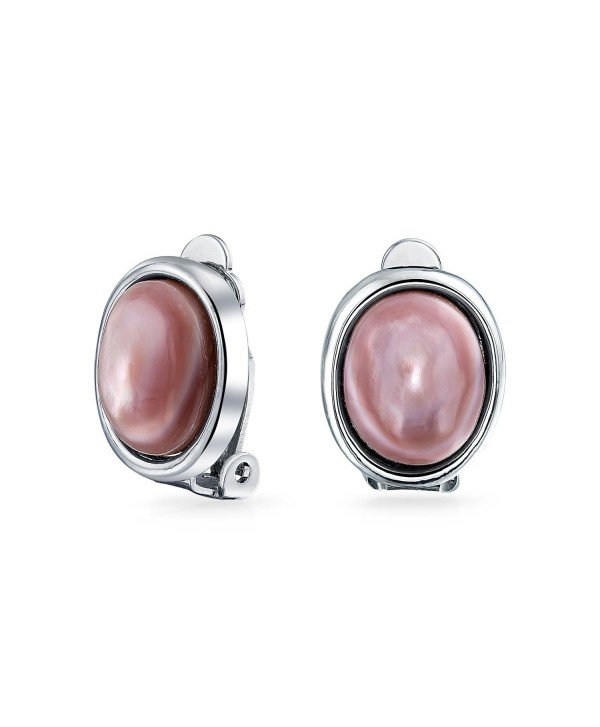Bling Jewelry Oval Pink Mother of Pearl Clip On Earrings Rhodium Plated Alloy - CO11EWT6VCX