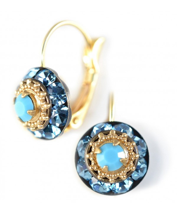 Clara Beau Bright Turq Aqua Medium Rhondel swarovski crystal LeverBack earrings E149 GoldTone - Aqua - C117YIU983E
