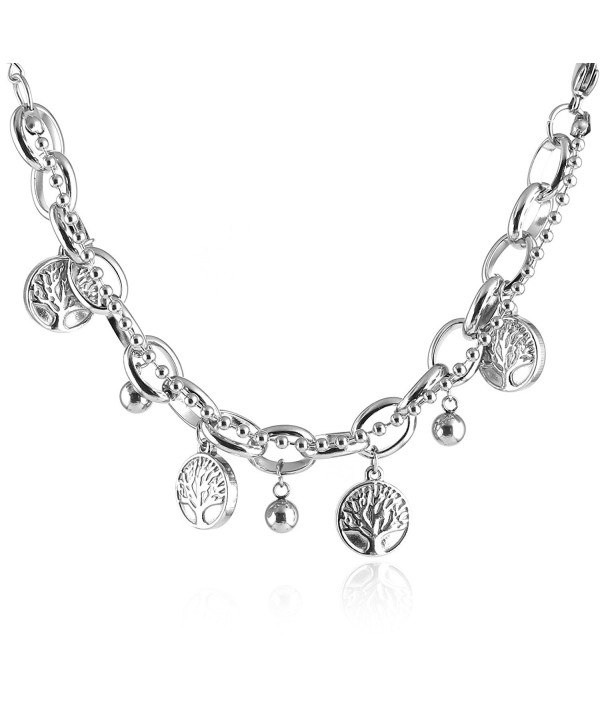 Silver Stainless Steel Tree of Life Ring Link Charm Bracelet 6.5
