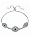 Sterling Silver Cubic Zirconia & Mother of Pearl Evil Eye Adjustable Bracelet - CJ12N472FHI