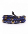 Caperci Multi-Color Adjustable Double Wrap Beads Bracelet for Women & Men- 4MM Bead- Genuine Leather - Blue - CN11A7LMQPF
