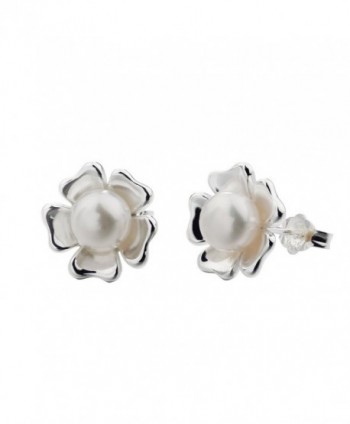 SILVERAGE Sterling Silver White Flower Freshwater Cultured Pearl Stud Earrings Handpicked High Quality - C312ISFLVO9