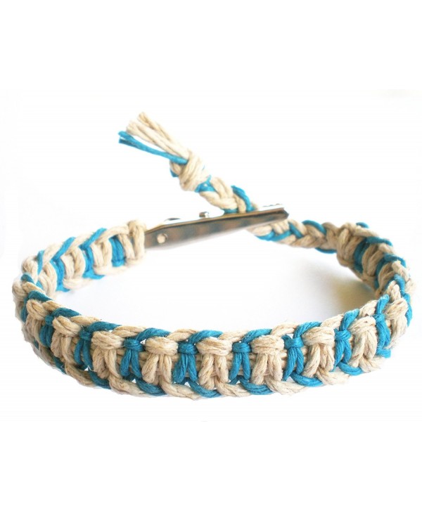 Adjustable Alligator Clip Teal and Natural Hemp Bracelet - Handmade - CO11R6COUL7