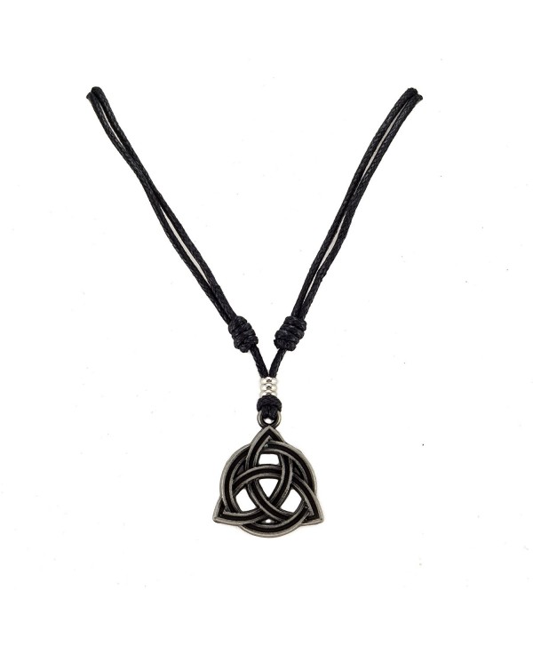 Metal Celtic Trinity Knot Triquetra Pendant on Adjustable Black Rope Cord Necklace W - CI1872YK3KY