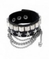 PiercingJ Punk Rock Various Skull Link Chain Black Leather Bracelet Cuff Wristband Gothic - CL11EHJY6NT