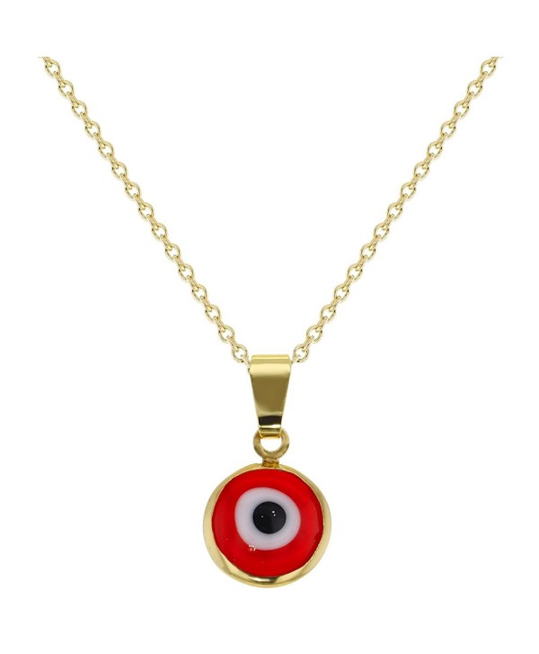 18k Gold Plated Protection Red Evil Eye Pendant Necklace Amulet Ladies 19" - C111QH51UPX