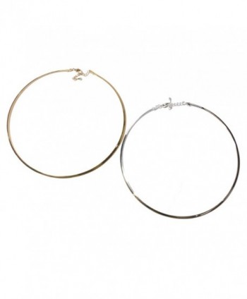 Brass Choker 04 Set of Two Gold & Silver 3mm Flat Metal Neck Wire Clasp (15-16 Inches- Small) - CT125T4AIYZ