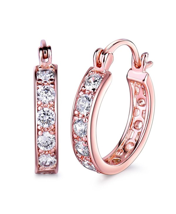 GULICX Rose Gold Plated Copper Cubic Zirconia Circle Ear Clip Creole Huggie Hoop Earrings Fish Hoop - CE17XHW24KC