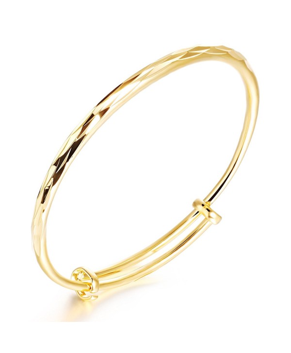 Stainless Steel 18K Gold Tone Cutting Pattern bracelet Bangle Cuff for Women Adjustable 7.48" - CD127TXMHW1