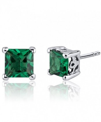 Simulated Emerald Princess Cut Stud Earrings Sterling Silver 2.00 Carats - CA11LTGPA69