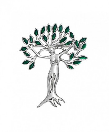 Bling Jewelry Green Leaves Tree of Life Goddess Brooch Pin 925 Silver - C011CGA2EFR