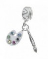 Sterling Silver Cubic Zirconia Crystal Art Palette with Brush European Dangle Bead Charm - C511X453W6J