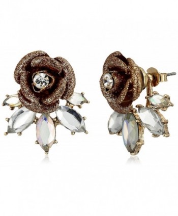 Betsey Johnson "Luminous Betsey" Glitter Rose and Faceted Stone Earrings Jackets - CB120G5HUKD