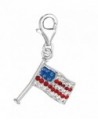 Sterling Silver Crystal Clip On American flag Charm - CR115U6KW2H