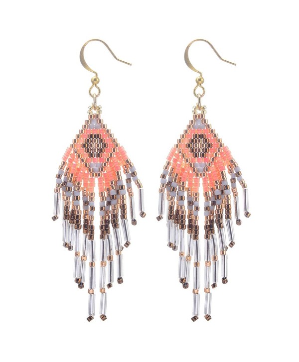 BeadChica Handmade Tribal Geometric Style Beaded Dangle Earring- Gift for Her- Beadwork Jewelry - Color 3 - CI17YQIE40N