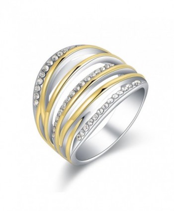 Mytys 2 Tone Gold and Silver Band Fashion Ring Twist Crystal Wide Statement Rings - C717YZ329U7