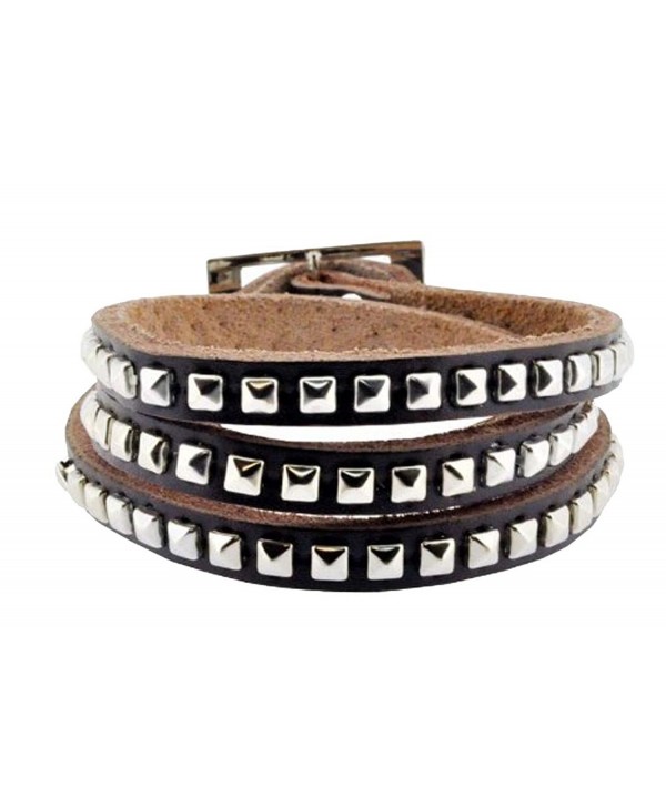 Brown Leather Alloy Metal Stud Leather Bracelet 406 - CI11BFC5MOD