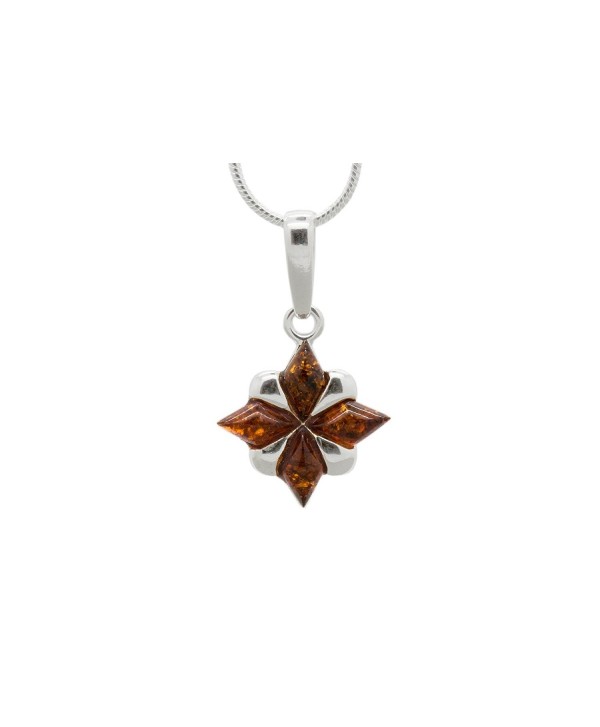 925 Sterling Silver North Star Pendant Necklace with Genuine Natural Baltic Amber. Chain included - Cognac - C512KV7ZHCT