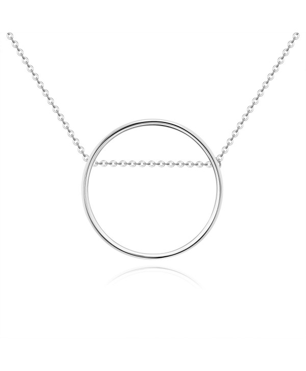 925 Sterling Silver Women Minimalist Circle Pendant Necklace Jewelry Gift - White Gold - CL1882Q3RYS