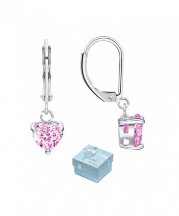 Buyless Fashion Hypoallergenic Surgical Steel Leverback Earring with Dangle Heart CZ Stud - Pink - CI184QE22I8