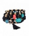 Edress Elastic Bracelet Stretch Elegant Handmade Bead Tassel Girl Fashion Womens Stone Jewelry Stack of 4 - Black - CQ183L8Z6IW