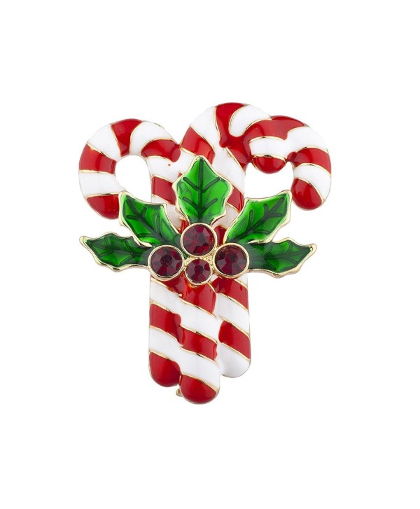 Lux Accessories Christmas Xmas Holiday Triple Candy Cane Mistletoe Brooch Pin - C717YSK2Y3L