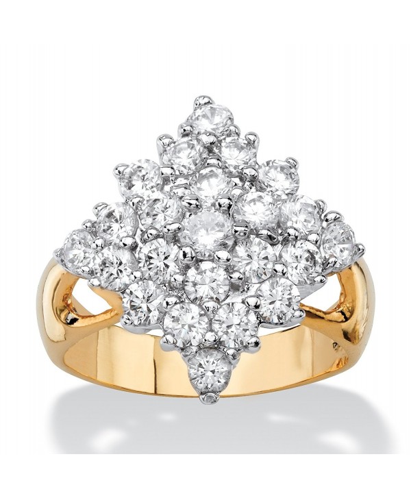 White Cubic Zirconia 14k Yellow Gold-Plated Diamond-Shaped Cluster Cocktail Ring - CG1820RO2L0