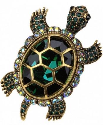 YACQ Jewelry Women's Crystal Big Turtle Pin Brooch Pendant - Green - CJ12GILW9XR