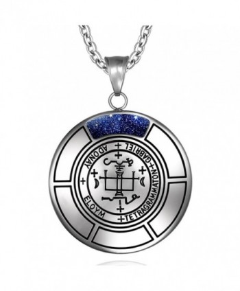 Sigil of Archangel Gabriel Magic Medallion Angel Amulet Blue Goldstone Pendant 18 inch Necklace - CL12IVGNTQX