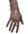 TFJ Women Fashion Jewelry Long Hand Chain Silver Metal Bracelet Slave Ring Cross Charms - C5128RT6I0D