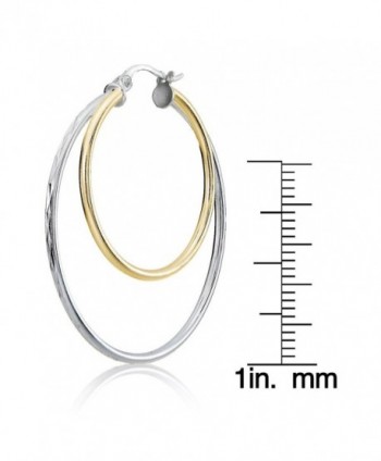 Sterling Silver Two Tone Diamond cut Earrings in Women's Hoop Earrings