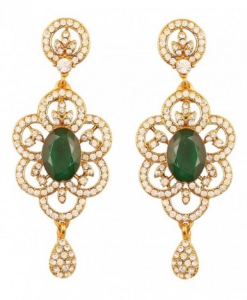 Touchstone Bollywood Rhinestone designer earrings - Green - CD17YXW8S0C