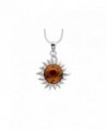 925 Sterling Silver Flaming Sun Pendant Necklace with Genuine Natural Baltic Amber. Chain included - Cognac - CH12KKDN0A9