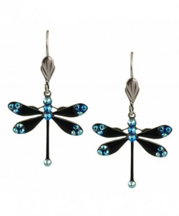 Anne Koplik Dragonfly Earrings- Teal AB Silver Plated Swarovski Crystal Dangle - C911NX7DK2J
