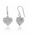 925 Sterling Silver Filigree Flora Flower Open Puffed Heart Dangle Hook Earrings - CA11W4IXE97