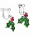 Body Candy Silver Plated Green Holiday Holly Clip On Earrings Created with Swarovski Crystals 1" - CP1287S9ZVN