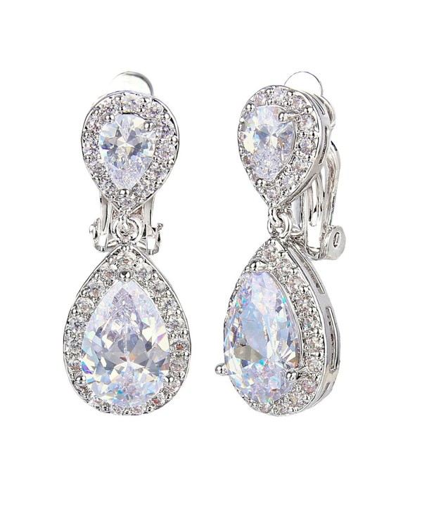 EVER FAITH Wedding Teardrop Earrings Clear Full Cubic Zirconia Silver-Tone - CV11OQUDGPD
