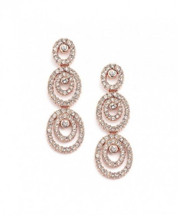 Mariell Concentric Ovals Genuine 14KT Rose Gold Plated Pave CZ Bridal Wedding Chandelier Earrings - CW11ZP6U8QH