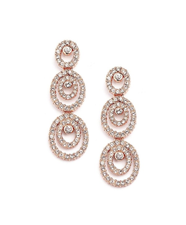 Mariell Concentric Ovals Genuine 14KT Rose Gold Plated Pave CZ Bridal Wedding Chandelier Earrings - CW11ZP6U8QH