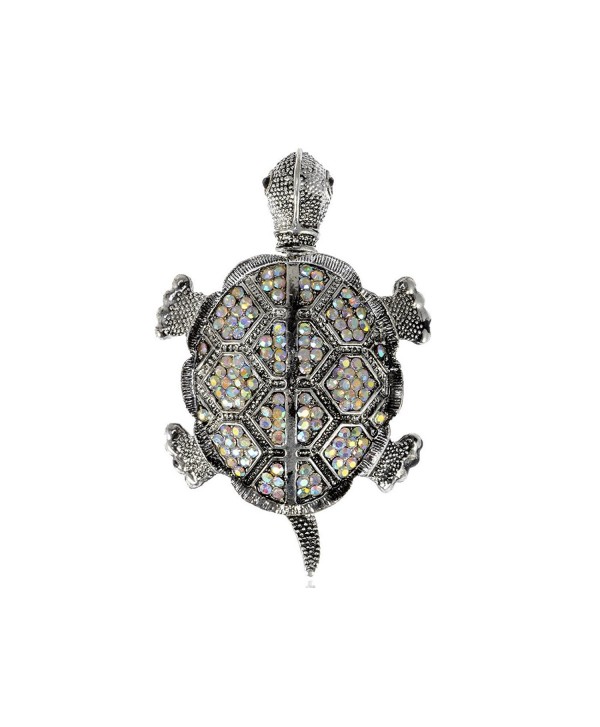 Alilang Silvery Tone Iridescent Colored Rhinestones Turtle Tortoise Brooch Pin - CW117BO81NN