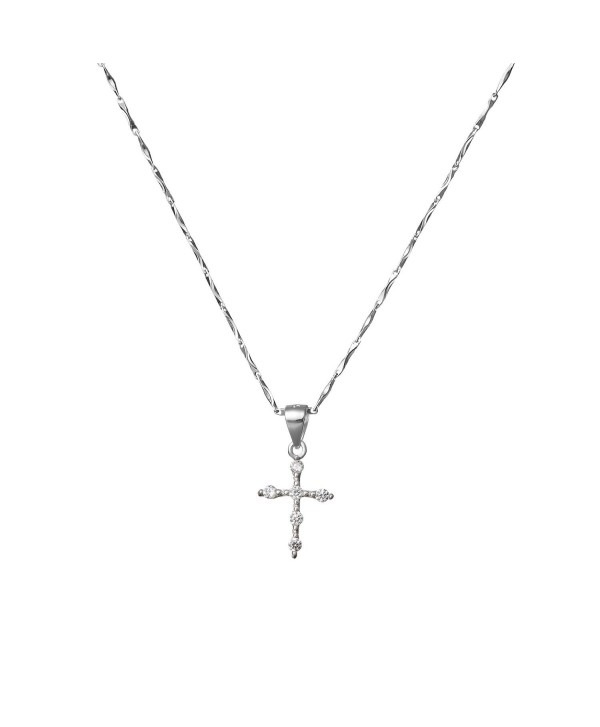 Sterling Silver Cubic Zirconia Cross Pendant with 18'' Linked Chain Necklace Fine Jewelry - C3184A99SA6