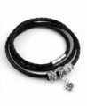 Bamoer 4 Colors Charm Black Leather Wrap woven Bracelet Silver Plated Magnet Clasp Wristband Jewelry - Black - C61257NEGJ7