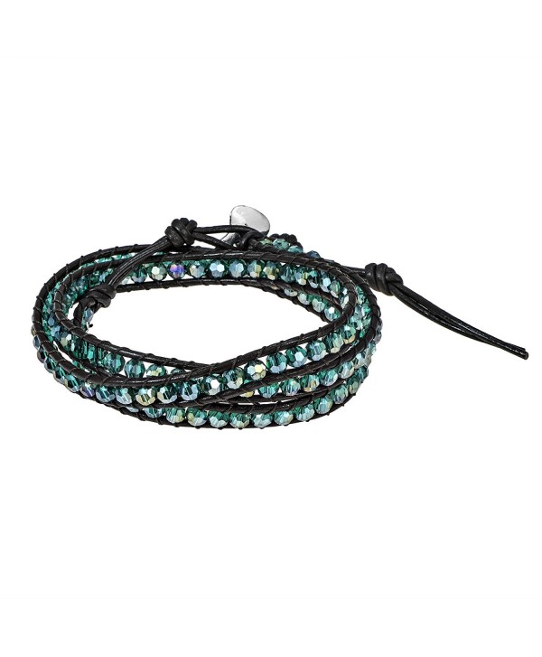 Green Muse Fashion Crystal-Cotton Wax Rope-Leather With Base Metal Clasp Tribal Wrap Bracelet - CO11UP5J3KZ