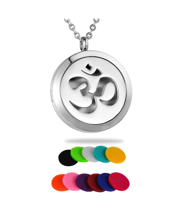 HooAMI Aromatherapy Essential Oil Diffuser Necklace - Yoga Aum Om Ohm Sanskrit Symbol Locket Pendant - Silver 1 - CC12IHNVWCX