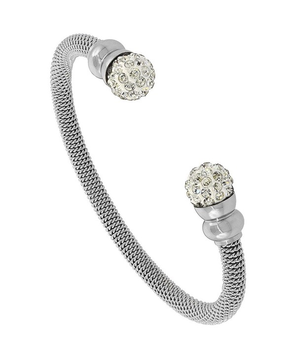 Stainless Steel Crystal Ball Cuff Bracelet Mesh Polished Finish- 3/16 inch wide - C411P5L0YJN